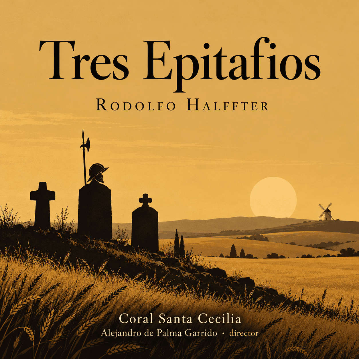 Portada del álbum Tres Epitafios, de Rodolfo Halffter, interpretado por la Coral Santa Cecilia bajo la dirección de Alejandro de Palma Garrido.